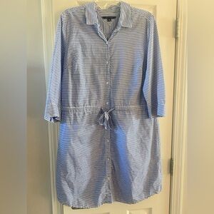 Tommy Hilfiger Blue & White Long Sleeved Collared Striped Dress